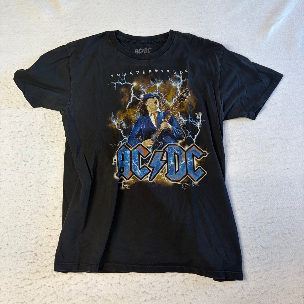 AC/DC T-Shirt Mens L Black Thunderstruck Graphic Short Sleeve‎ Band Tee
